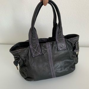 Washed leather tote with stitch detail